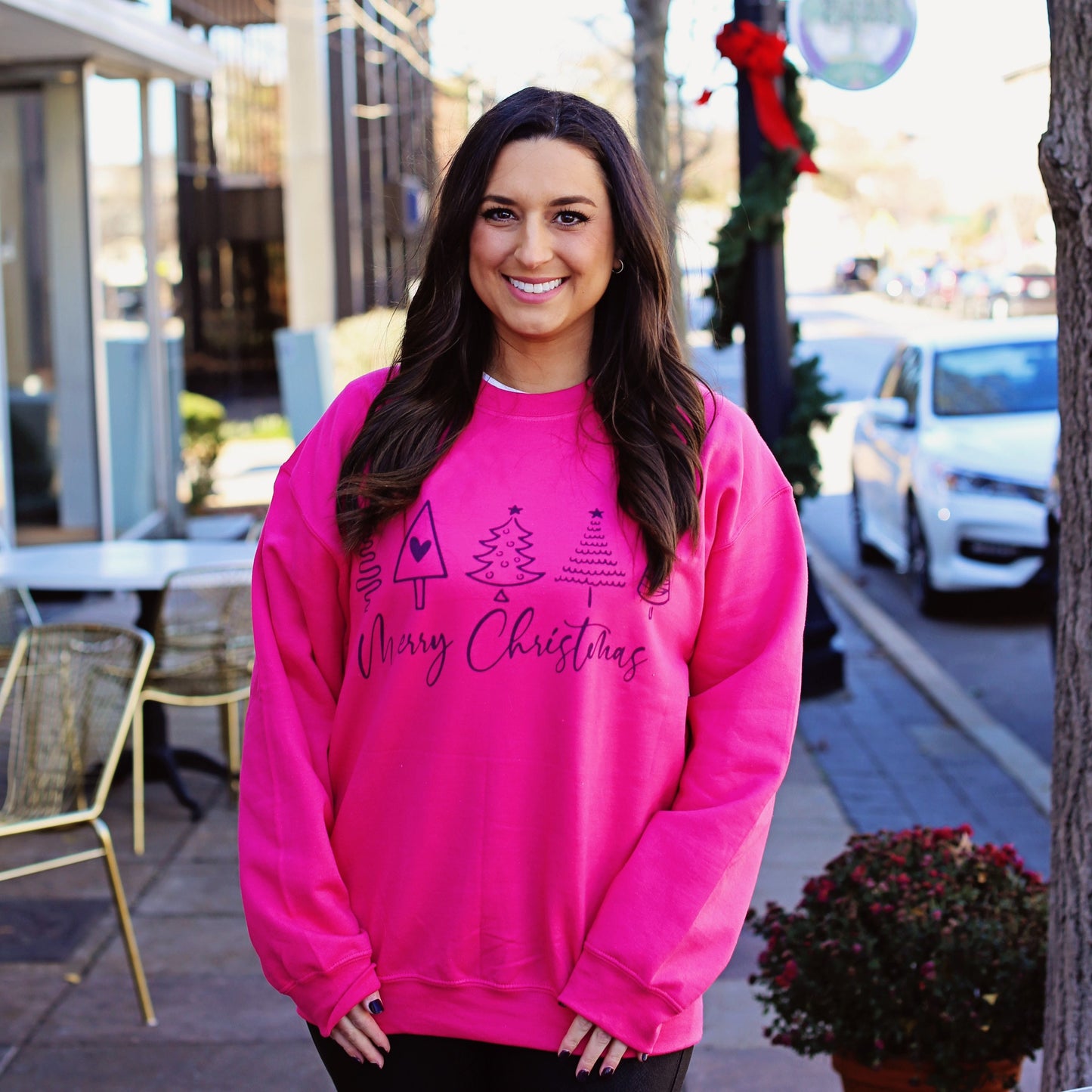 Pink Merry Christmas Tree Sweatshirt