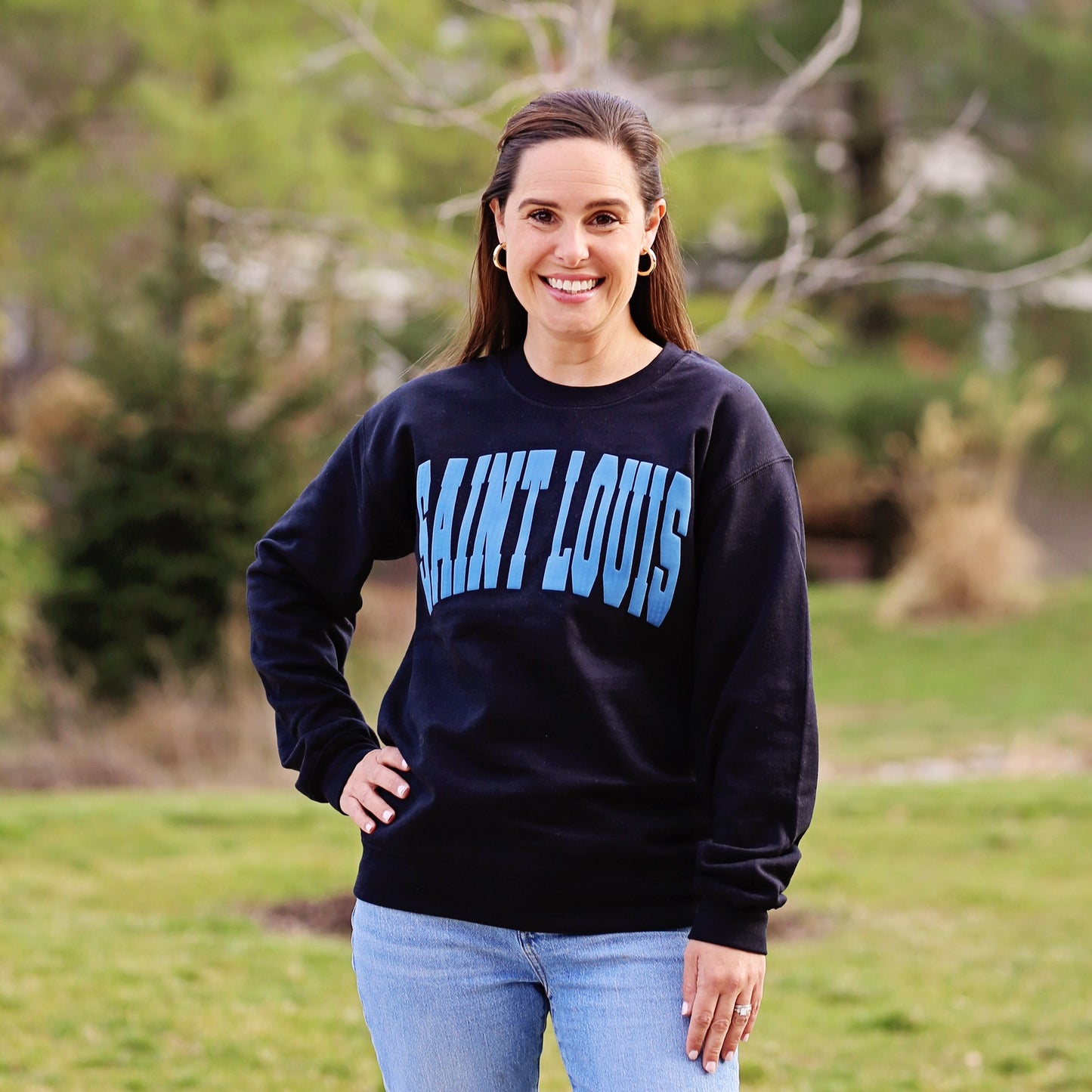 Black with Denim Puff Saint Louis crewneck