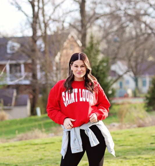 Red with white Puff Saint Louis crewneck