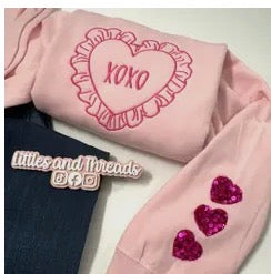 Embroidered XOXO Crewneck with sequin sleeve detail