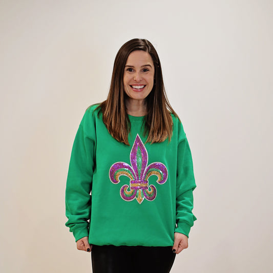 Sparkly Fleur De Lis Mardi Graw Crewneck