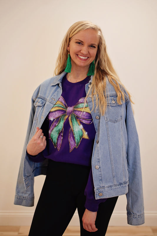 Mardi Gras Bow Crewneck