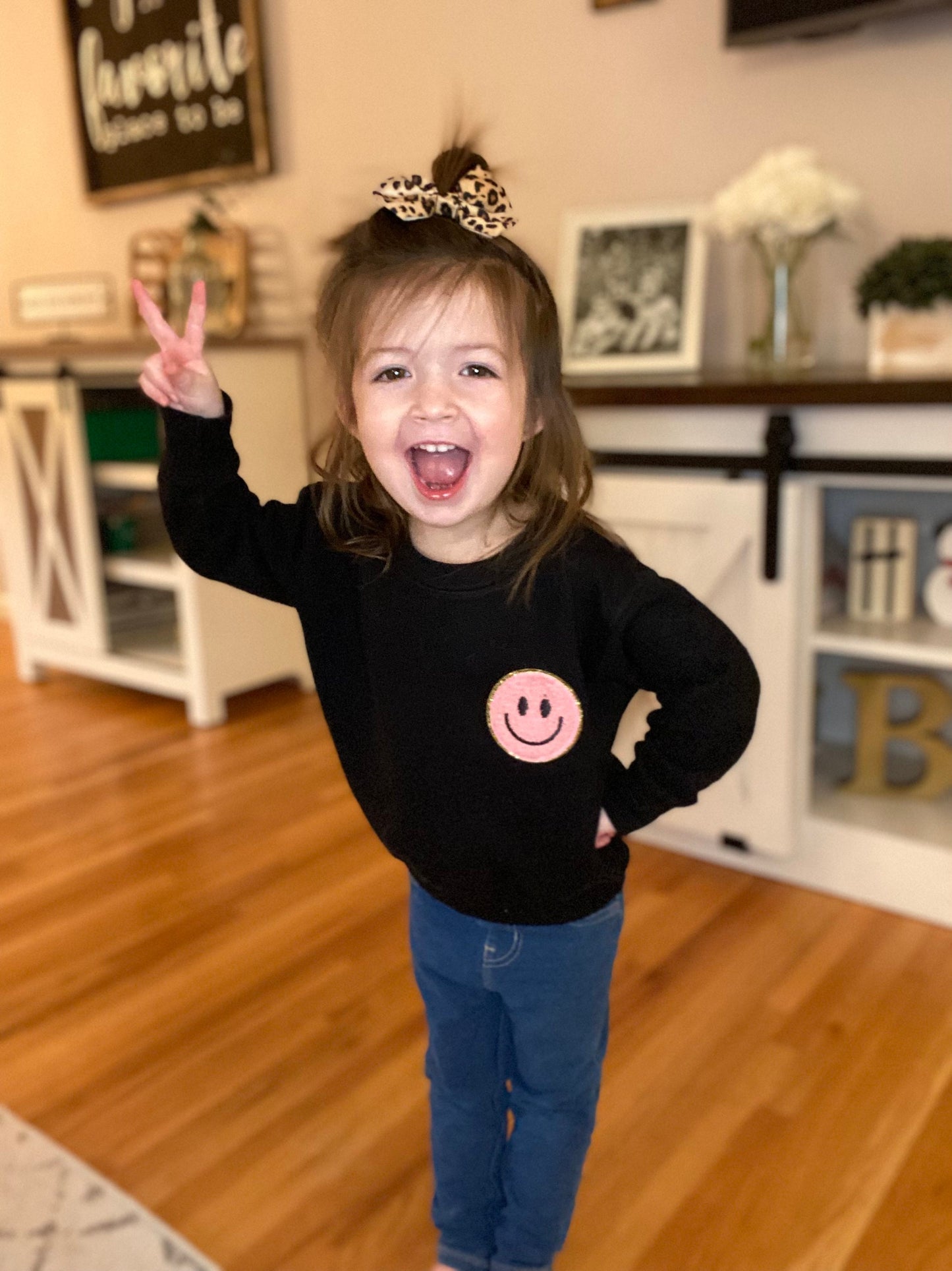 Toddler Chenille Patch Smiley sweatshirt