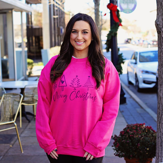 Pink Merry Christmas Tree Sweatshirt