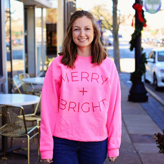 Hot Pink Merry and Bright Sweatshirt